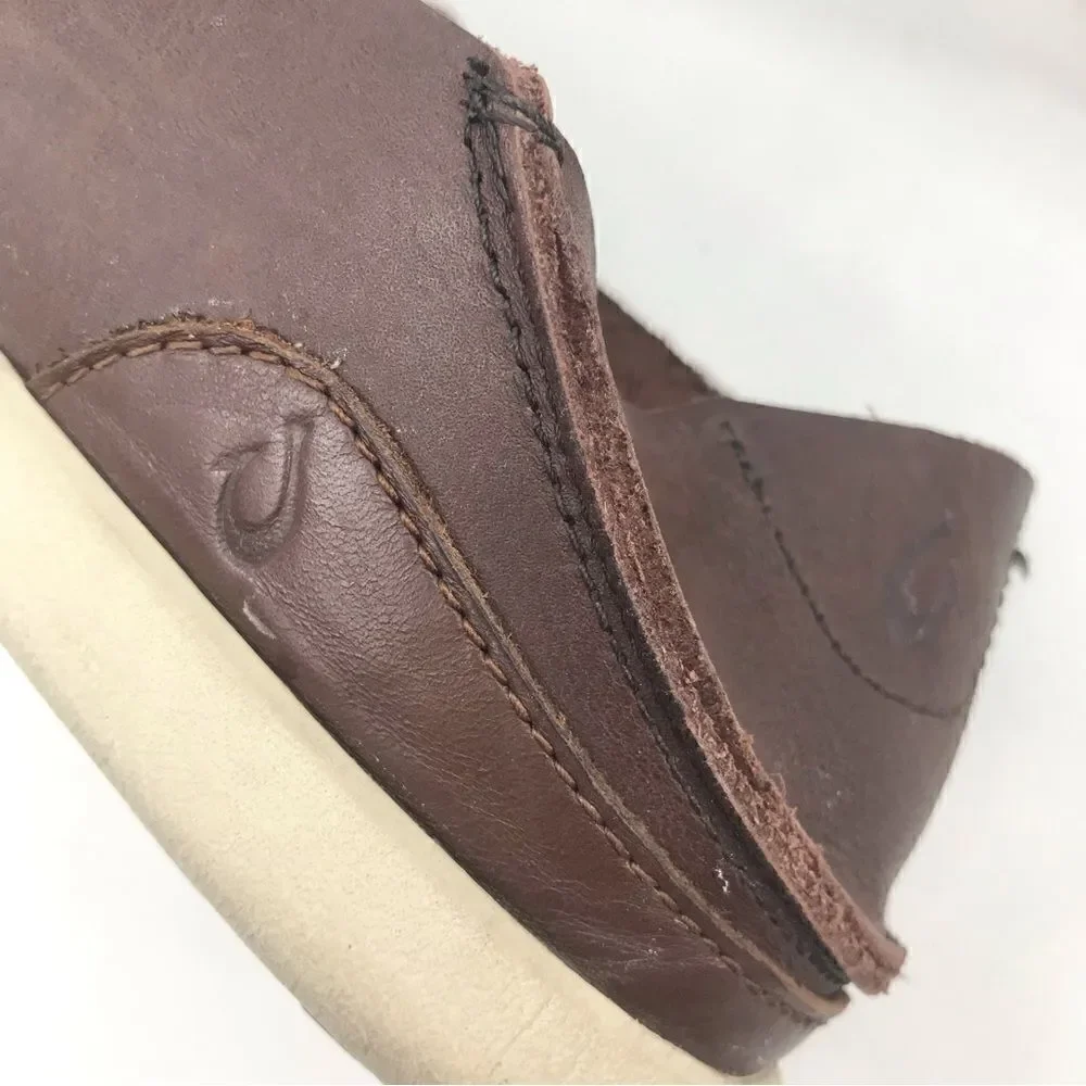 OluKai NALUKAI Brown Leather Slip On Casual Loafers